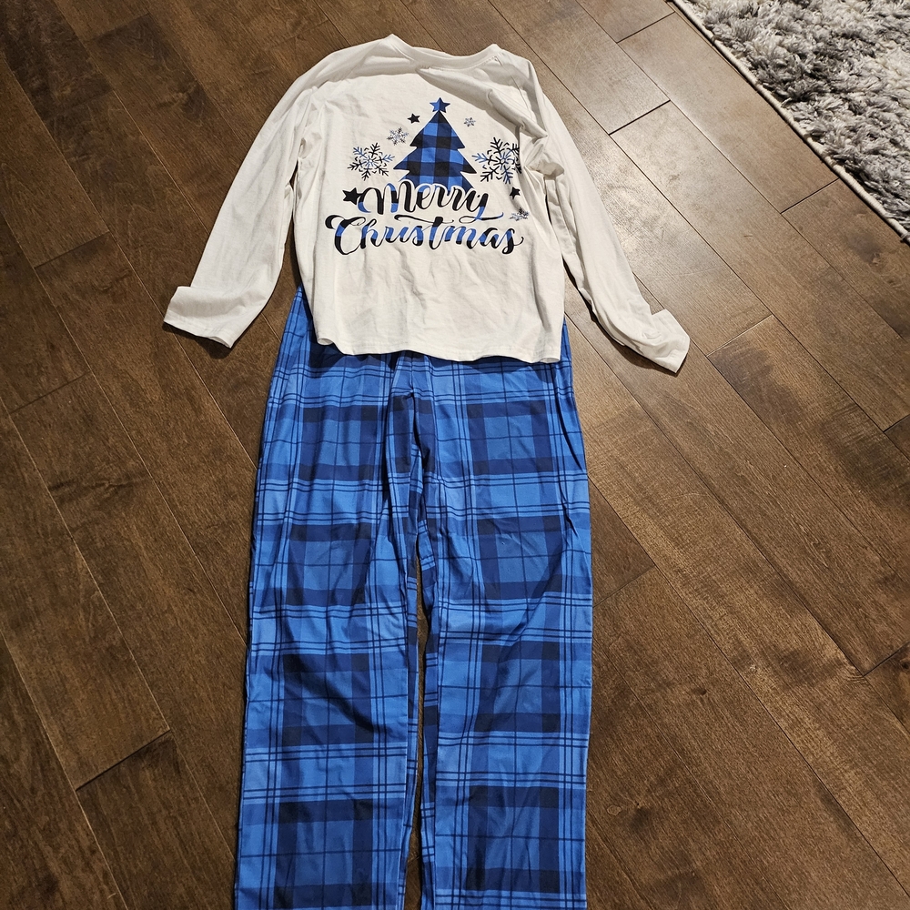 Kids Christmas Pajama Set - Blue and White